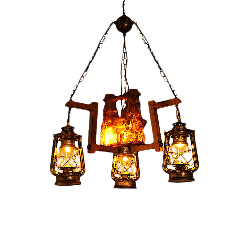 Warehouse Kerosene Chandelier Pendant Light 4 Lights Metal Hanging Lamp in Dark Brown
