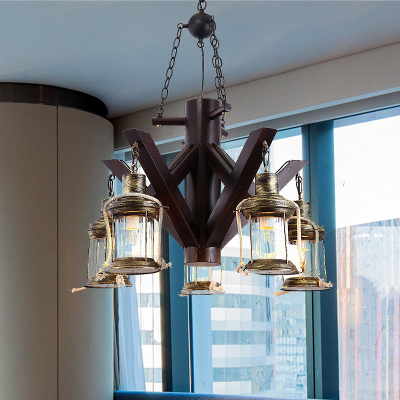 5 Lights Ceiling Chandelier Vintage Clear Glass Hanging Light Fixture in Black for Living Room