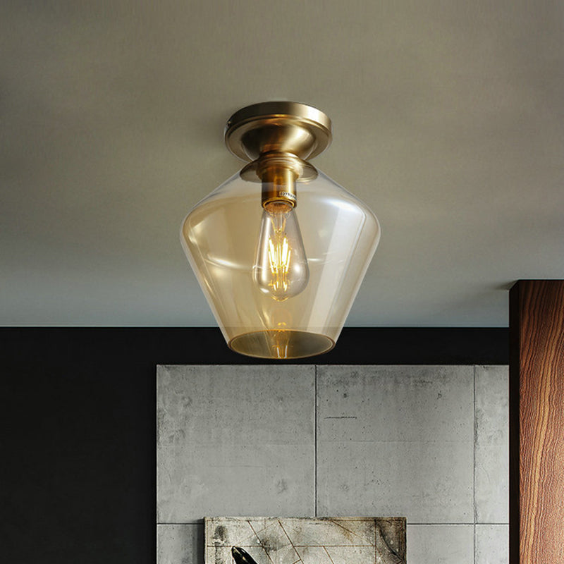 Lámpara de techo de tambor/jarrón con pantalla de cristal ámbar, lámpara de techo contemporánea de 1 luz con acabado de latón