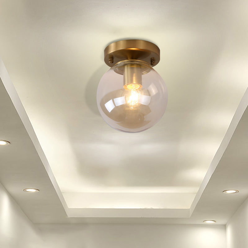 Blue/Tan Spherical Flushmount Light Minimalism Glass 1 Head Balcony Ceiling Light Flush Mount