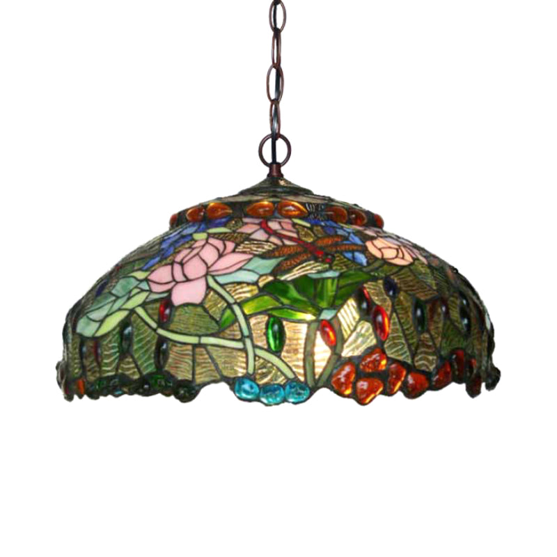 Blossom suspendu au lustre 3 lumières rose / vert Victorian Plafond Pendant Light pour salle à manger