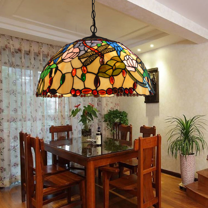 Bronzo 3 luci lampadario leggero vittoriano berespato di vetrate vetrate Dragonfly Aione a sospensione
