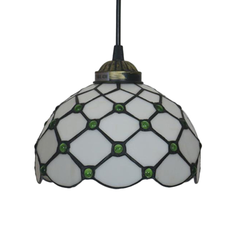Black 1 Light Hanging Pendant Baroque Beige/Blue/Green Glass Domed Shade Drop Lamp for Dining Room