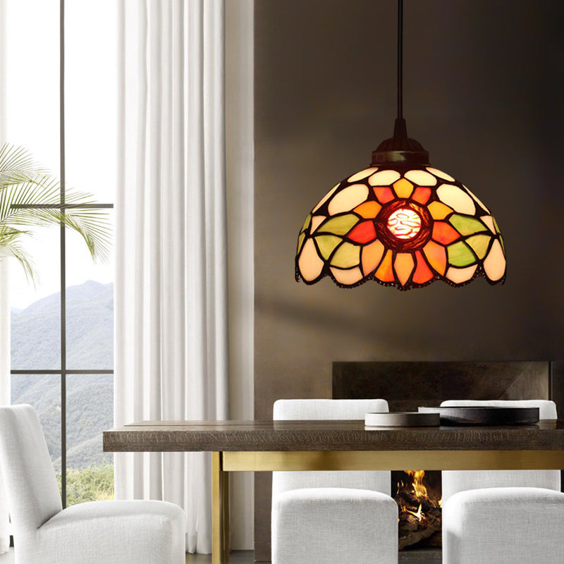 Costeo de techo floral victoriano 1 beige claro/rojo/rosa Corte de vidrio colgante lámparas para comedor