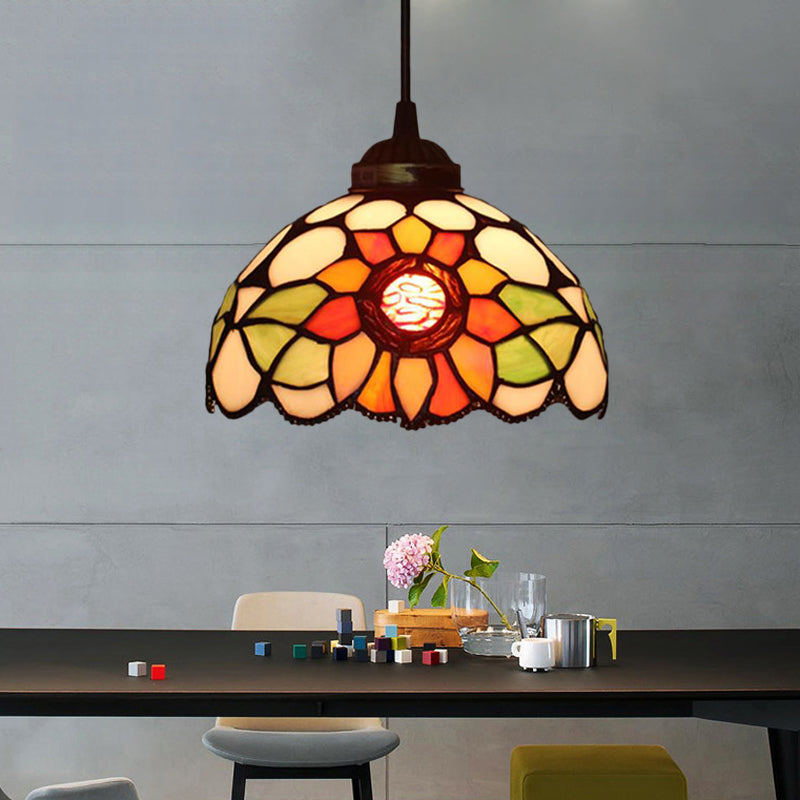Victoriaanse bloemenplafond hanger 1 licht beige/rood/roze gesneden glas hangende verlichtingsarmaturen voor eetkamer