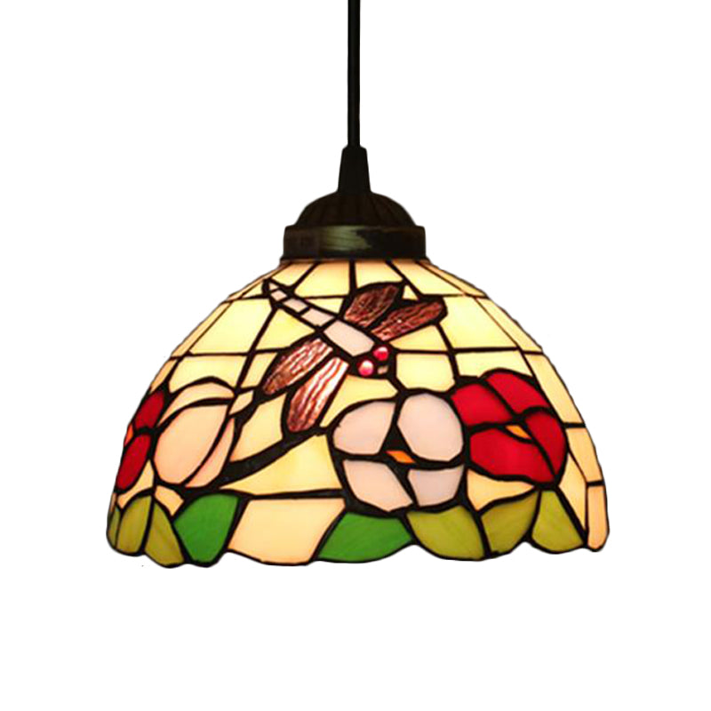 Costeo de techo floral victoriano 1 beige claro/rojo/rosa Corte de vidrio colgante lámparas para comedor