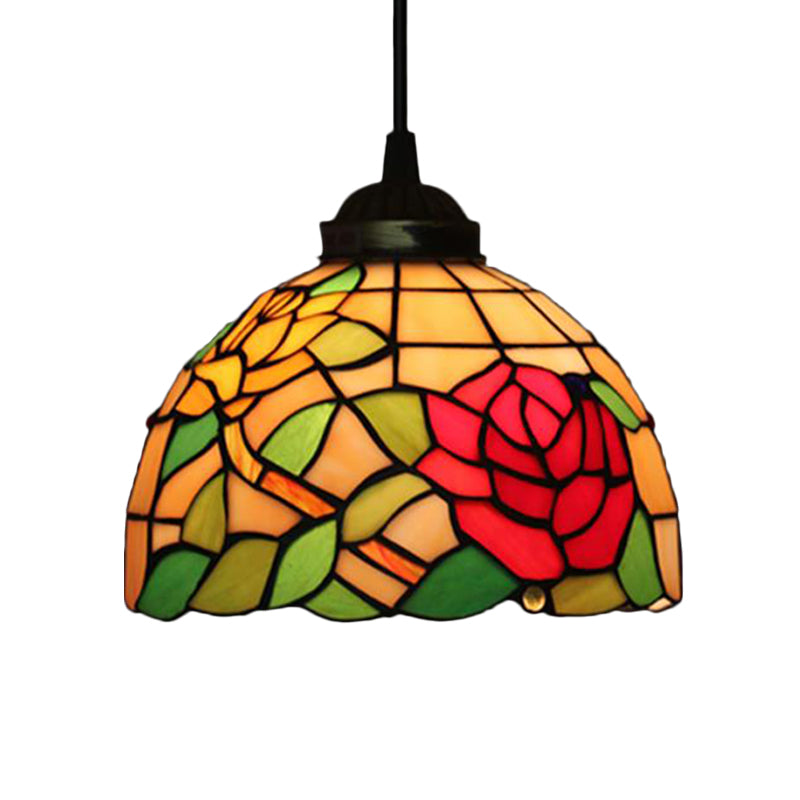 Victoriaanse bloemenplafond hanger 1 licht beige/rood/roze gesneden glas hangende verlichtingsarmaturen voor eetkamer