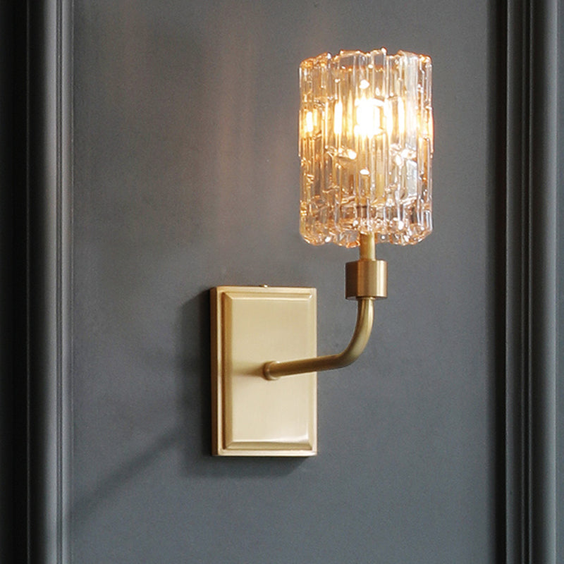 Minimalistische zylindrische Metallleuchte 1 Glühbirne Klar/Bernsteinkristallwandhalterung für Wohnzimmer
