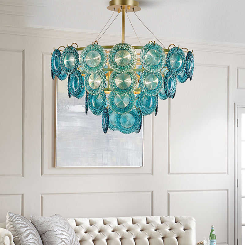 5/8 Lights Bedroom Chandelier Lighting Rustic Blue Pendant Lamp with Conical Crystal Shade