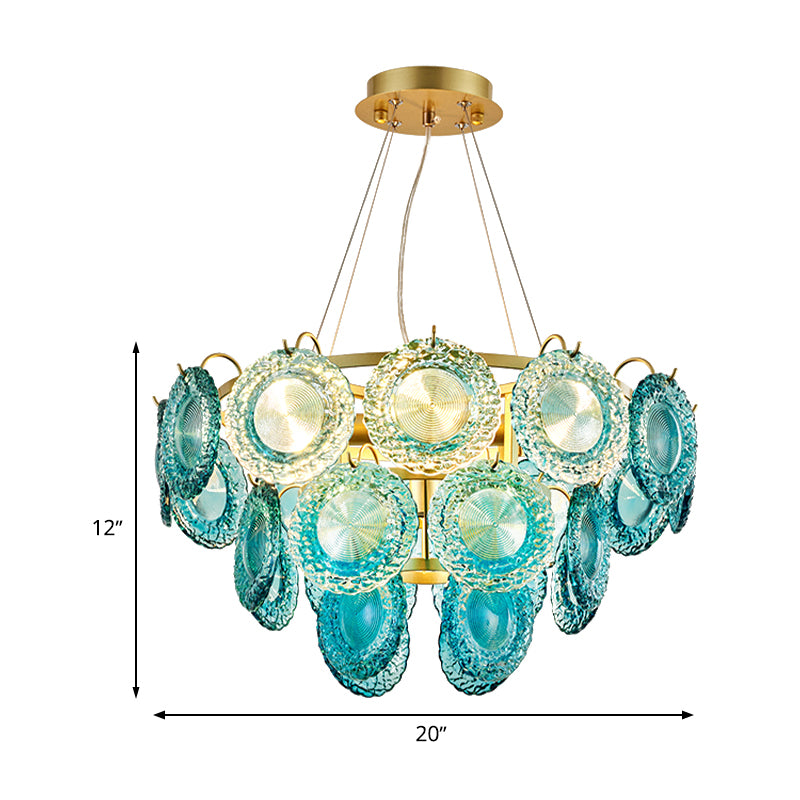 5/8 Lights Bedroom Chandelier Lighting Rustic Blue Pendant Lamp with Conical Crystal Shade
