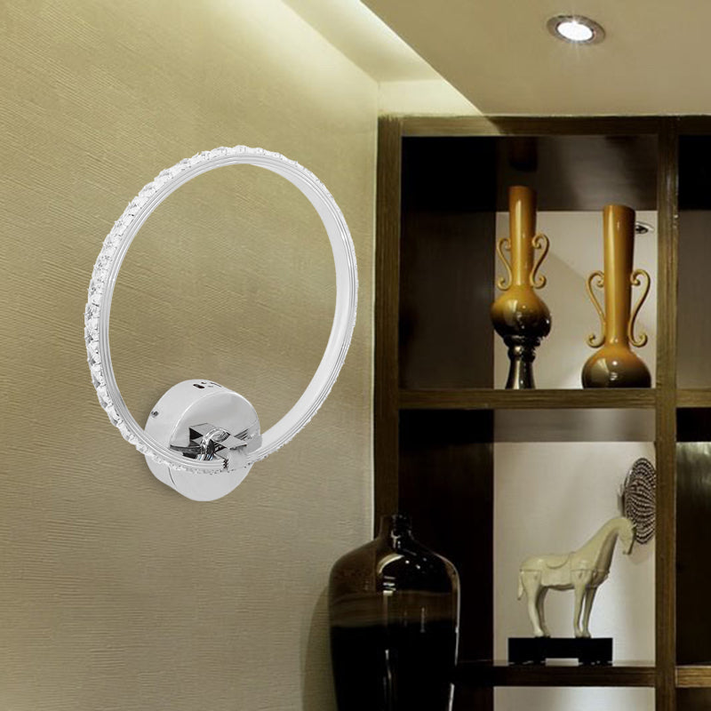 Round Translucent Crystal Sconce Light Modernism LED Chrome Wall Lighting Fixture, 6"/8"/10" H