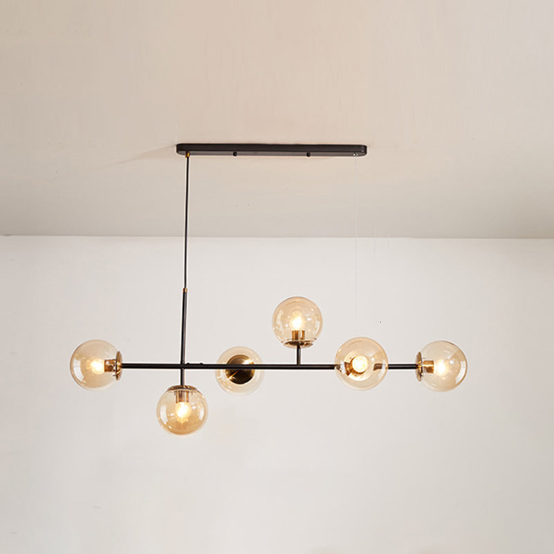 Modern Creative Globe Island Light Wrought Iron 6-Light Pendant Light with Glass Shade