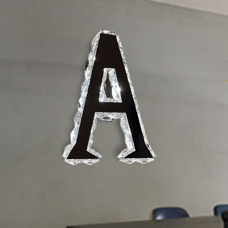 LED Store Wall Lamp Modern Black Wall Mount Light with A-Shaped Clear Crystal Shade in Warm/White/Natural Light