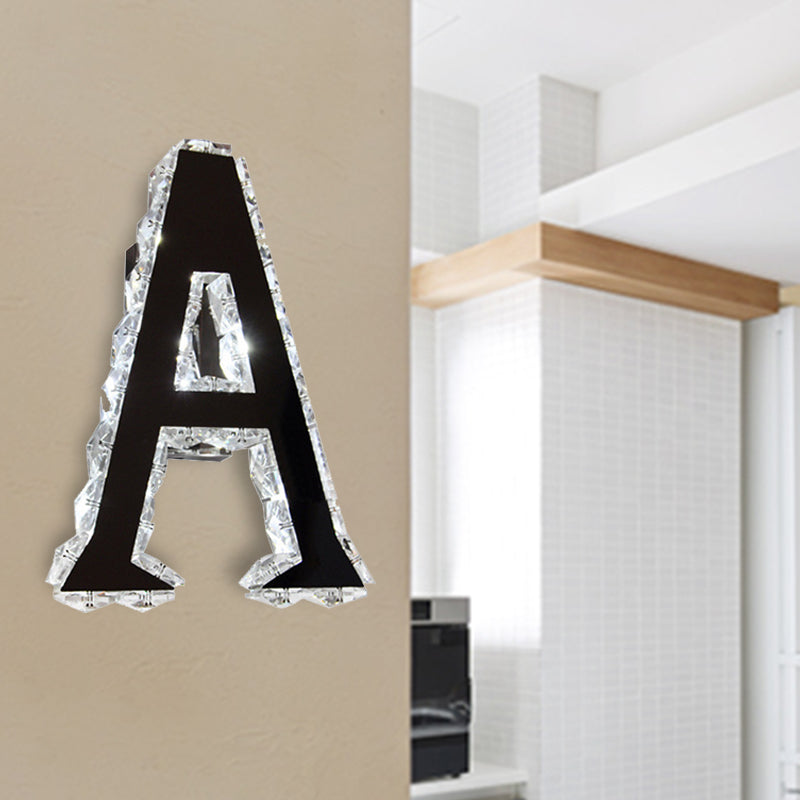 LED Store Wall Lamp Modern Black Wall Mount Light with A-Shaped Clear Crystal Shade in Warm/White/Natural Light