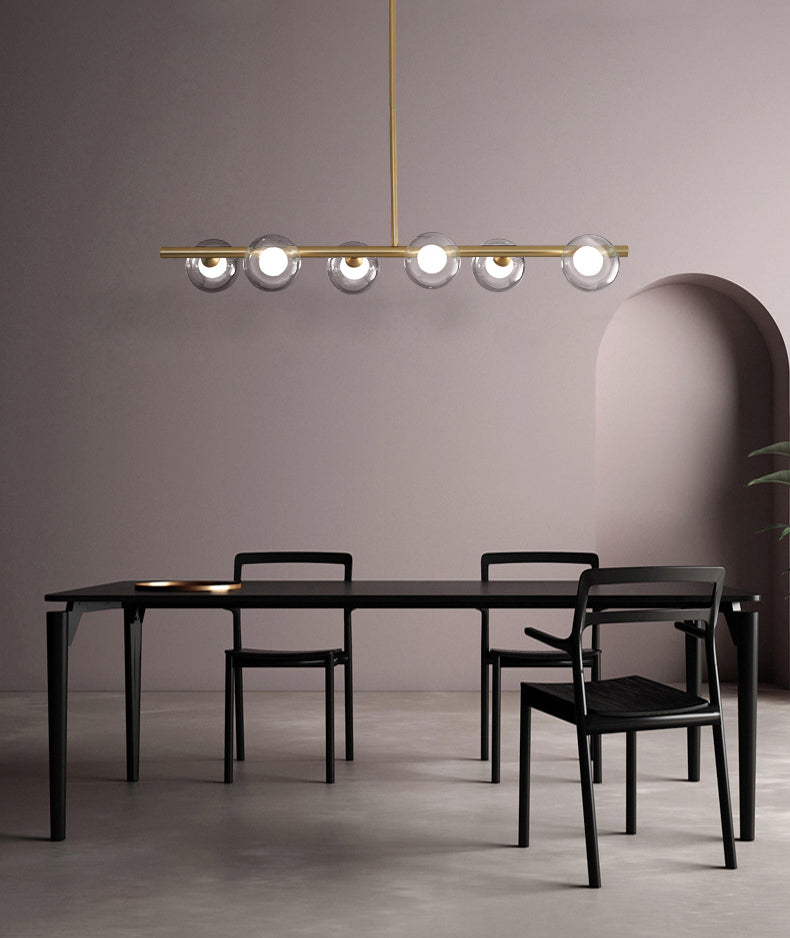 Luz de la isla de vidrio global transparente en el estilo creativo moderno Luz de colgante de hierro forjado para el comedor