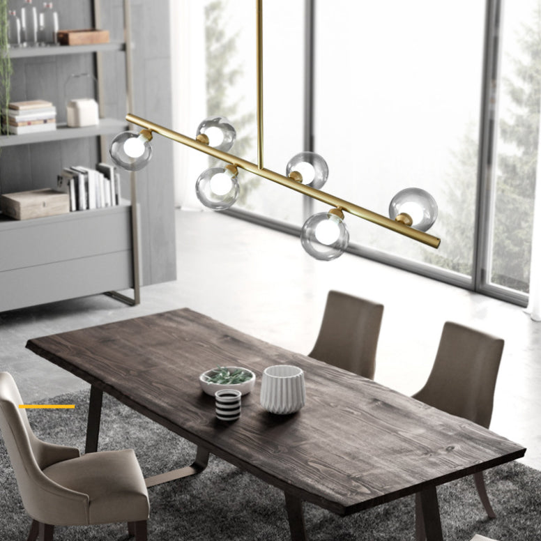 Luz de la isla de vidrio global transparente en el estilo creativo moderno Luz de colgante de hierro forjado para el comedor