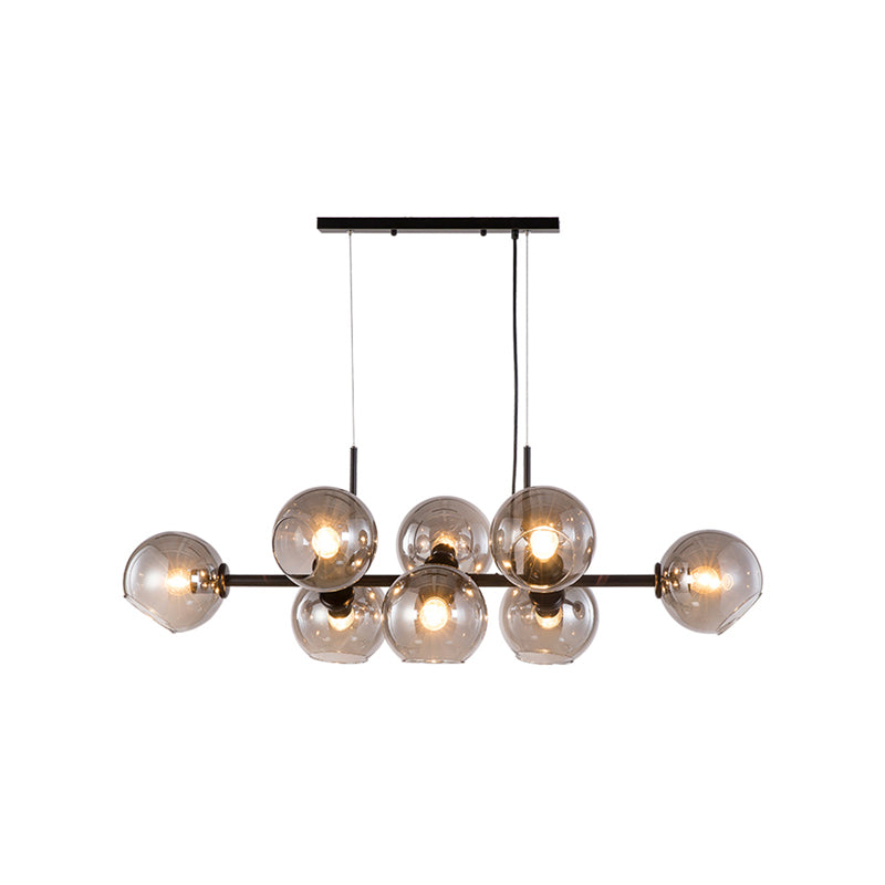 Globe 8-Light Island Light in Modern Artistic Style Wrought Iron Hanging Lamp with Glass Shade