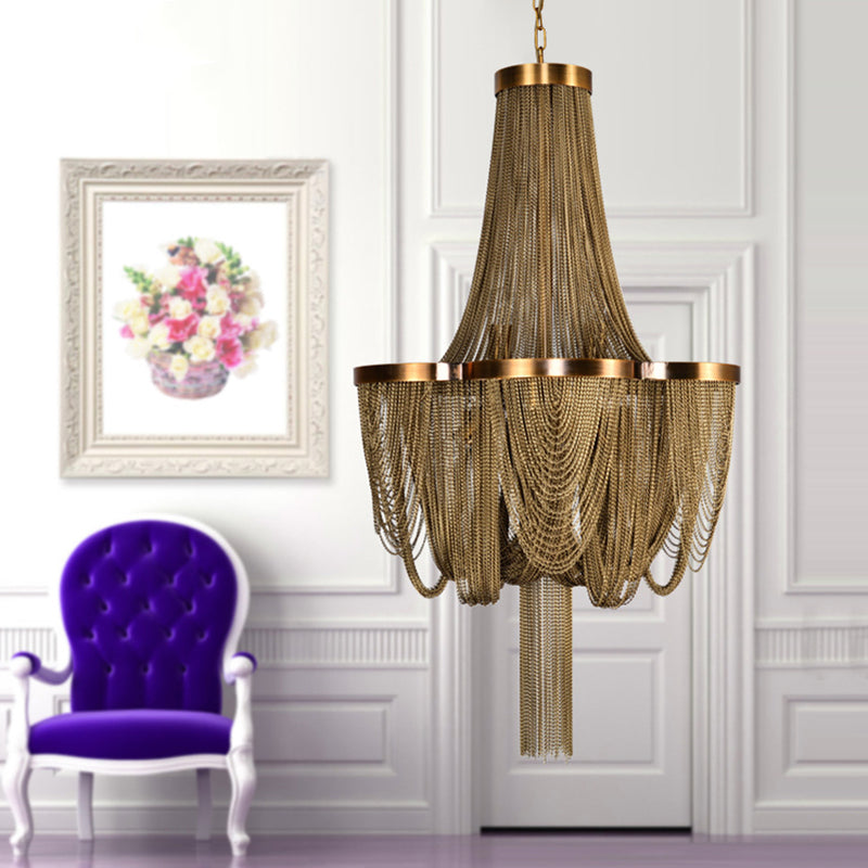 Metallic Chain Chandelier Lighting Fixture Rural 6 Lights Living Room Hanging Ceiling Light in Brown/Gold