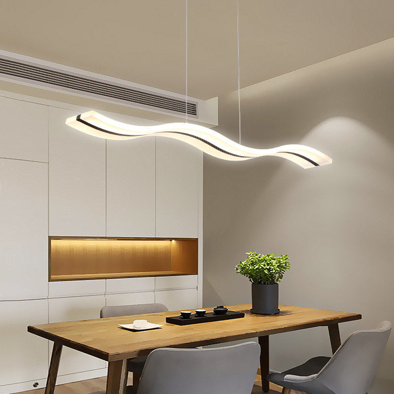 White Wave LED Island Light in Modern Concise Style Stainless-Steel Pendant Light with Acrylic Shade