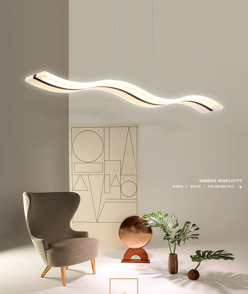 Luz de la isla LED de ola blanca en moderna luz colgante de acero inoxidable de estilo conciso con sombra acrílica