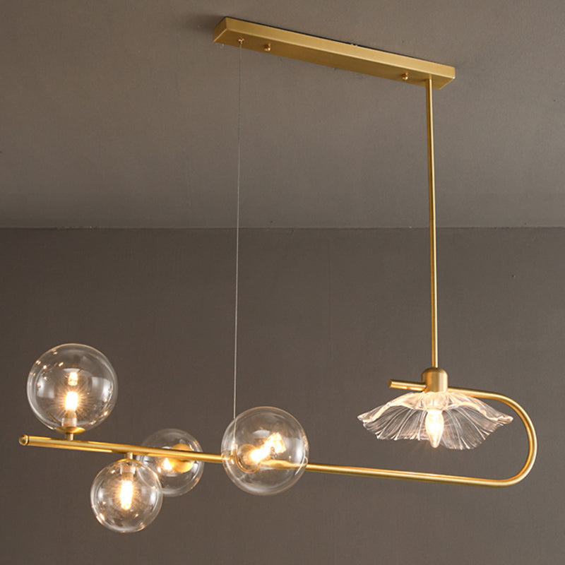 Luz de lámpara de vidrio lineal de iluminación de la isla dorada para el comedor para comedor