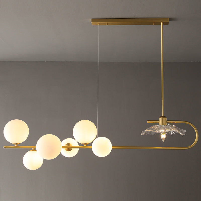 Luz de lámpara de vidrio lineal de iluminación de la isla dorada para el comedor para comedor