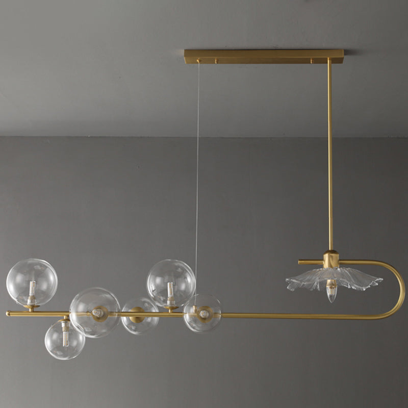 Luz de lámpara de vidrio lineal de iluminación de la isla dorada para el comedor para comedor