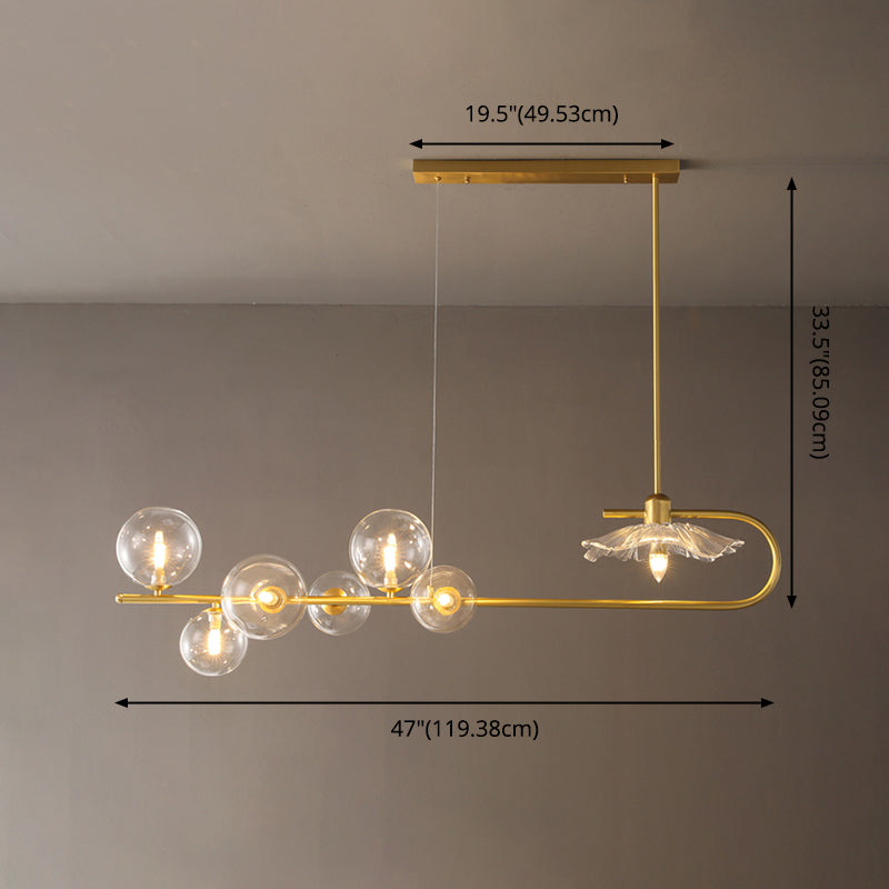 Luz de lámpara de vidrio lineal de iluminación de la isla dorada para el comedor para comedor