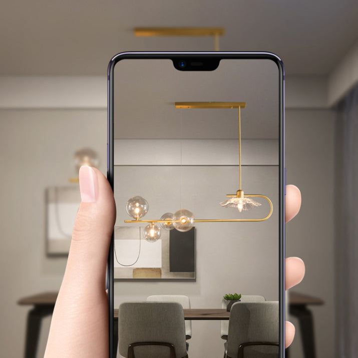 Luz de lámpara de vidrio lineal de iluminación de la isla dorada para el comedor para comedor