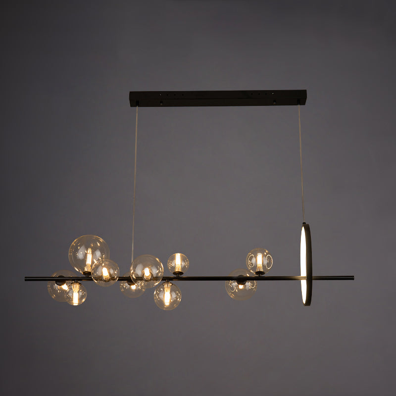 Ideas modernas de iluminación de la isla de vidrio transparente lámpara lineal lámpara de araña lineal para el comedor