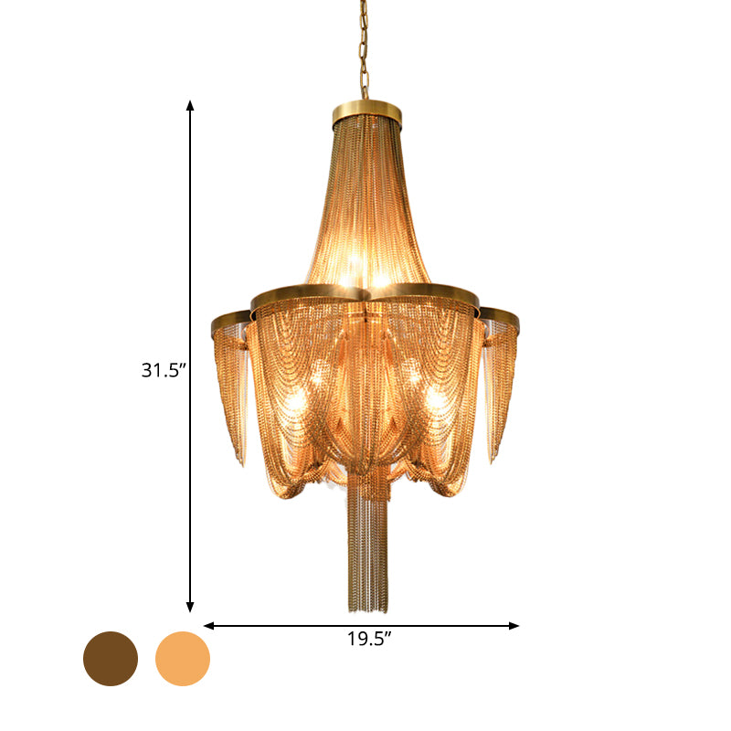 Metallic Chain Chandelier Lighting Fixture Rural 6 Lights Living Room Hanging Ceiling Light in Brown/Gold