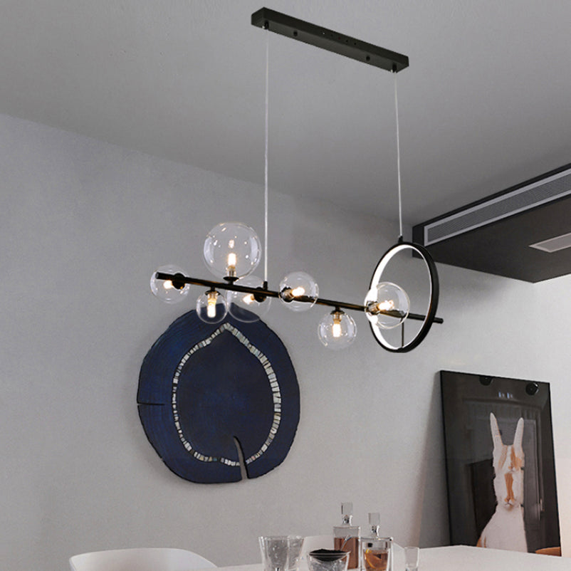 Ideas modernas de iluminación de la isla de vidrio transparente lámpara lineal lámpara de araña lineal para el comedor