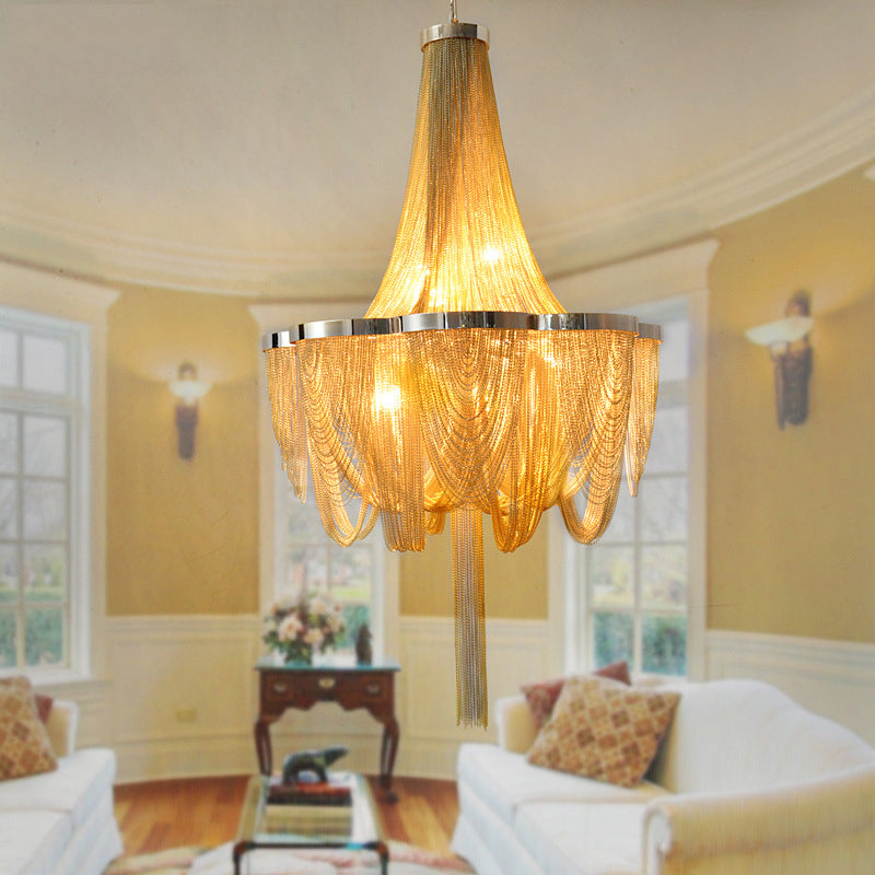 Metallic Chain Chandelier Lighting Fixture Rural 6 Lights Living Room Hanging Ceiling Light in Brown/Gold