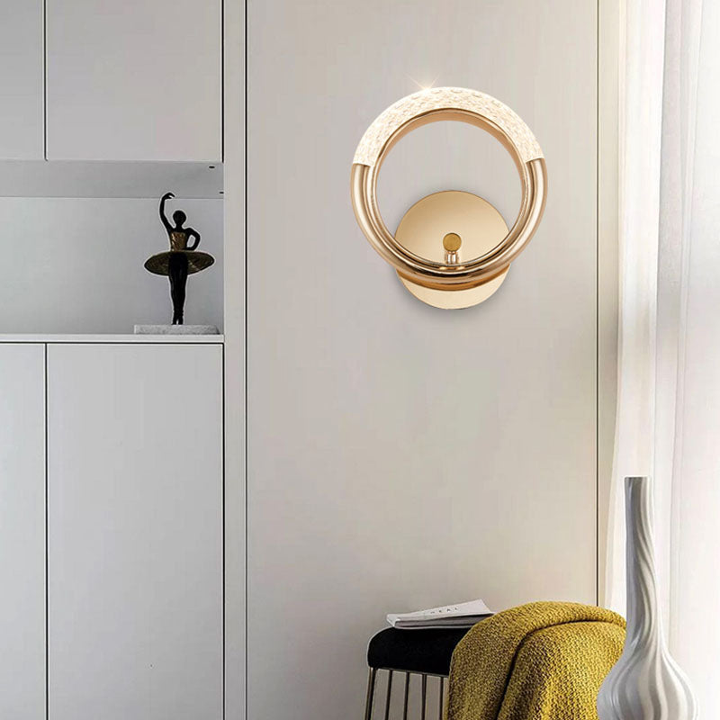 Lámparas de pared acrílica de círculo dorado lámpara de montaje de pared moderna de 1 luces para sala de estar