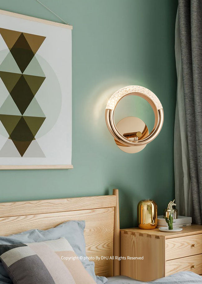 Lámparas de pared acrílica de círculo dorado lámpara de montaje de pared moderna de 1 luces para sala de estar