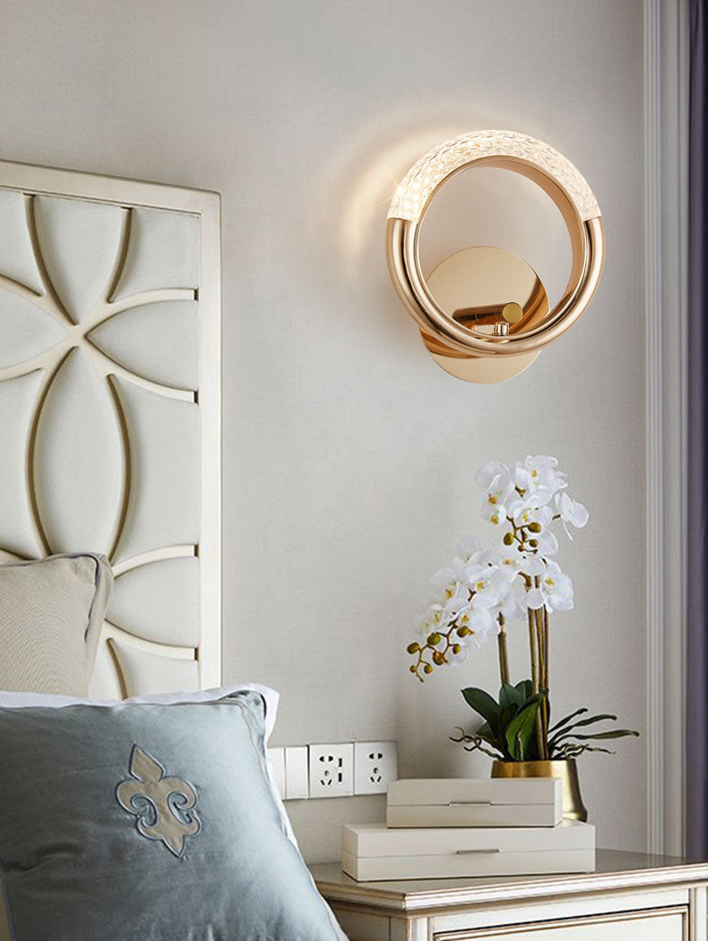 Lámparas de pared acrílica de círculo dorado lámpara de montaje de pared moderna de 1 luces para sala de estar