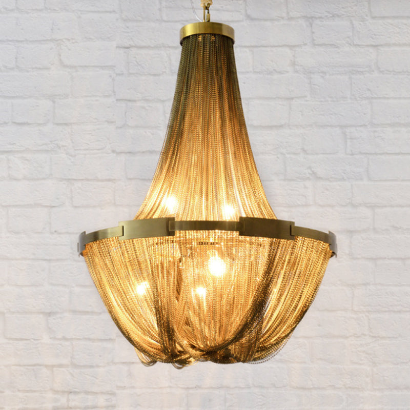 6 Lights Basket-Shaped Chandelier Lamp Rural Gold Metallic Pendant Light Kit for Living Room