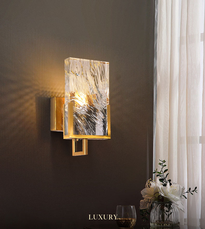 1 Lichtgold zeitgenössische Wandbeleuchtung Kristallquadrat-Wandbeleuchtung für Schlafzimmer