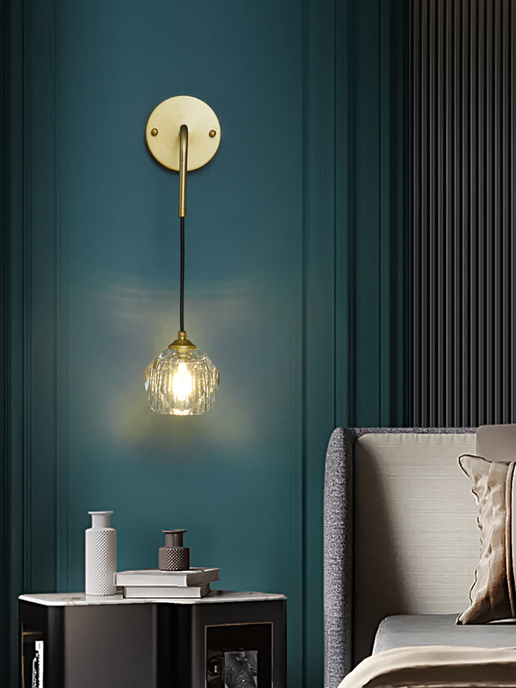 1-Light Contemporary Crystal Wall Sconce Armed Wall Light Lamp for Bedroom