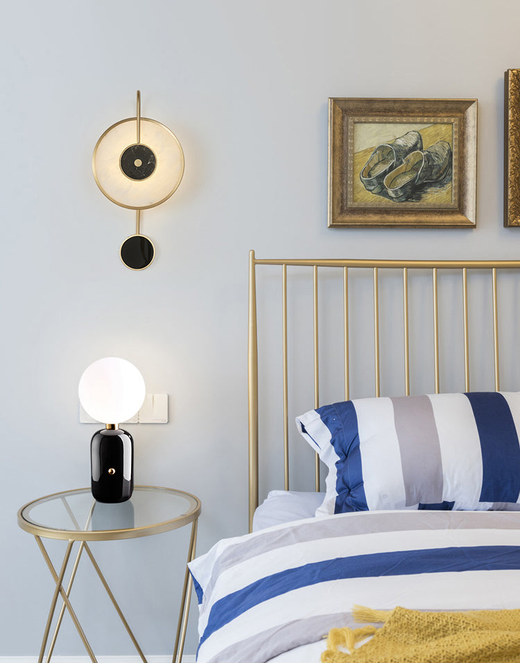 Contemporary Stone Wall Lighting 1-Light Circle Sconce Light for Living Room