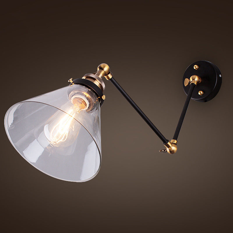 Industriekegel-Leuchte-Leuchten Glas 1-Licht-Wandmontagewandleuchte in Schwarz
