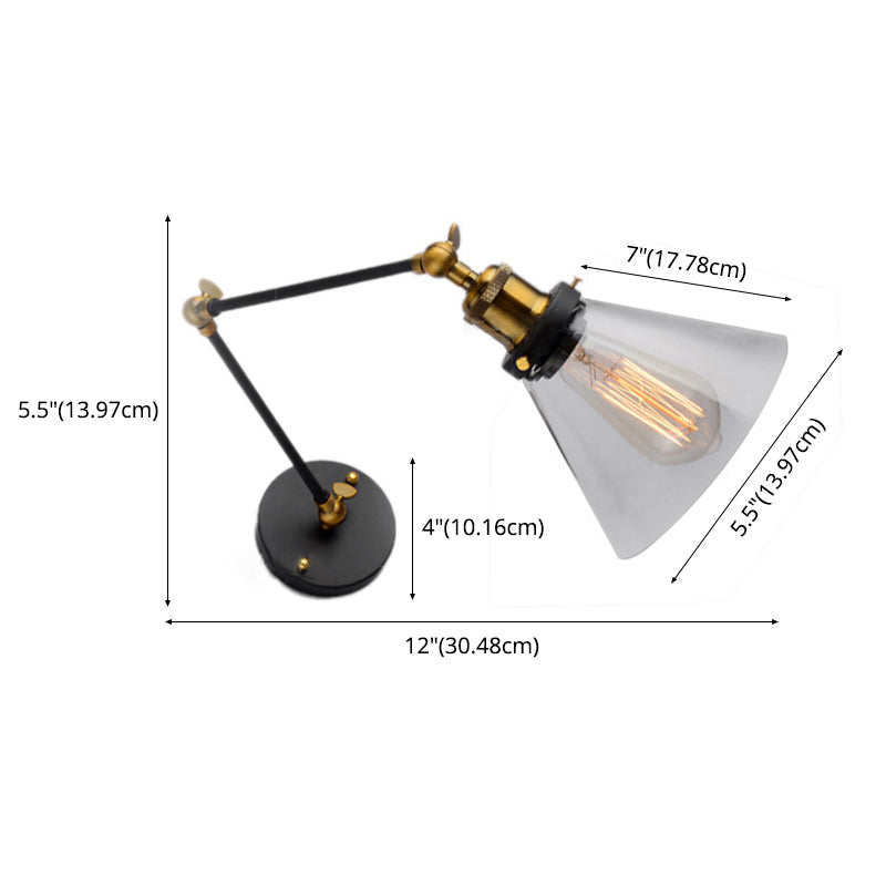 Industrial Cone Sconce Lighting Fixtures Glass 1-Light Wall Mounted Wall Lights in Black