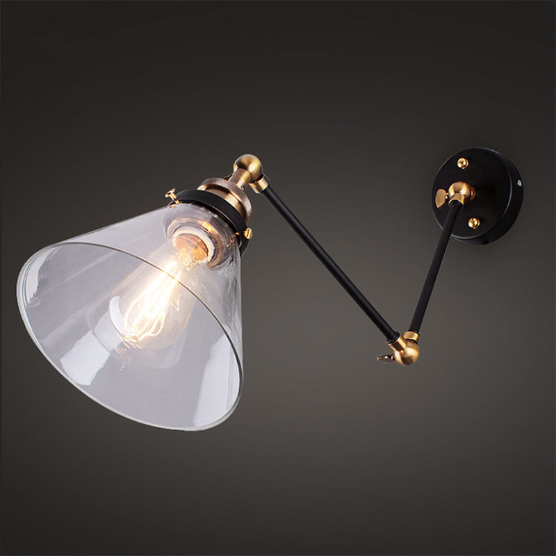 Industrial Cone Sconce Lighting Fixtures Glass 1-Light Wall Mounted Wall Lights in Black