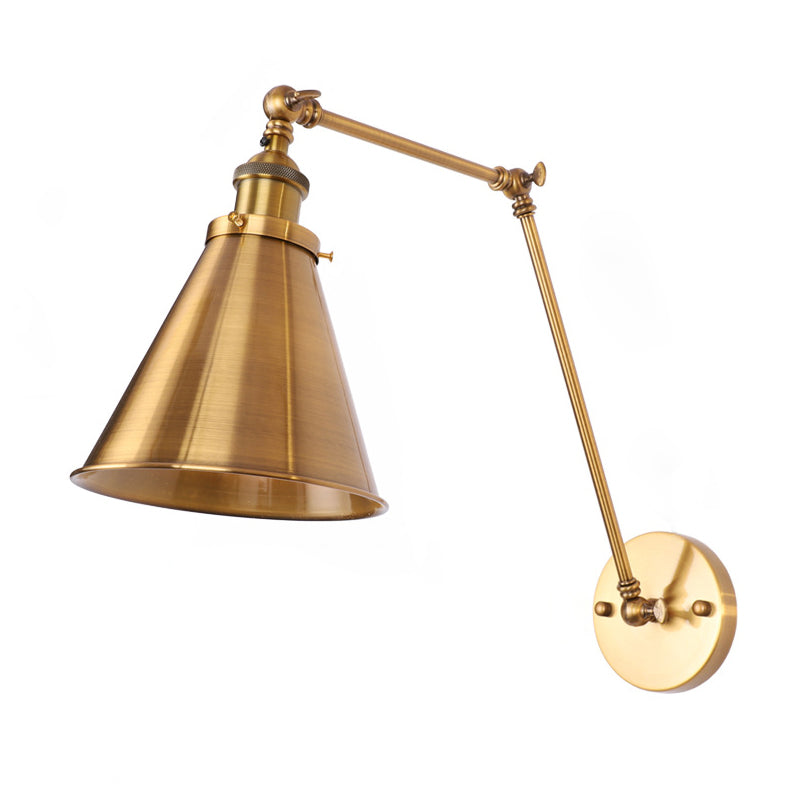 Vintage Industrial Cone Sconce Light Fixture Metal 1-Light Wall Sconce Lights in Brass and White