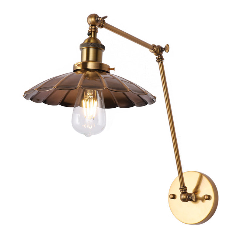 Vintage Industrial Cone Sconce Light Fixture Metal 1-Light Wall Sconce Lights in Brass and White