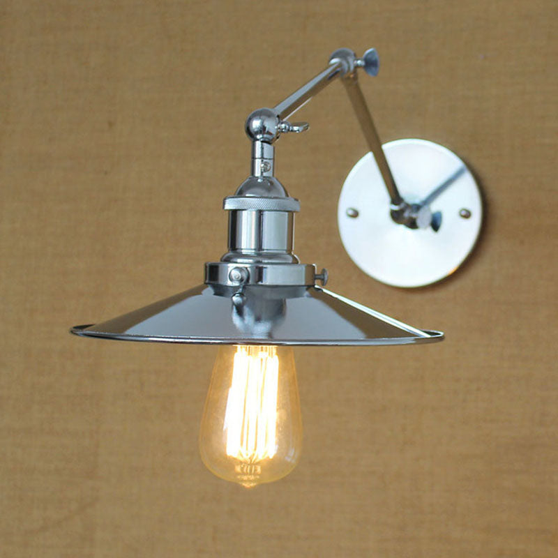 Industrielle Scheune Schwung Arm Saftleuchten Metall 1-Licht-Wandlampe in Chrom und Schwarz