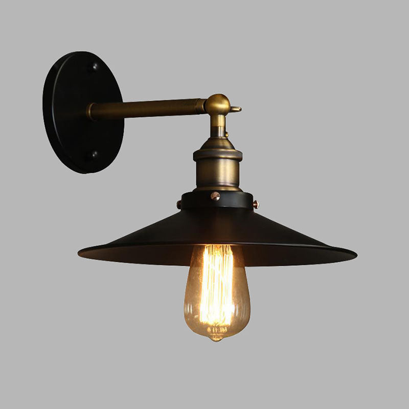 Lámpara de pared de la pared de cono industrial lámpara de metal de 1 luces de 1 luces en negro