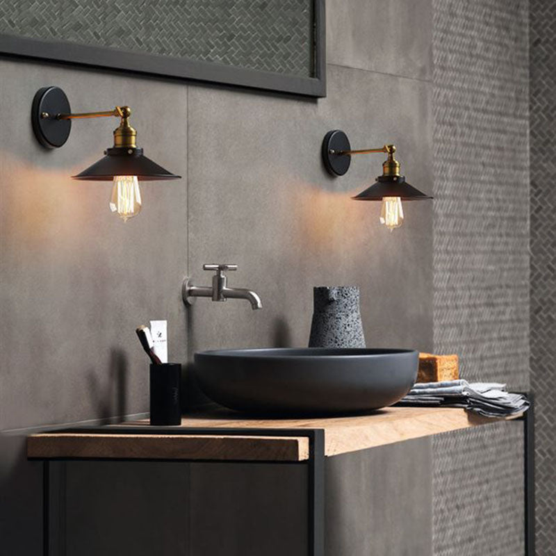 Lámpara de pared de la pared de cono industrial lámpara de metal de 1 luces de 1 luces en negro