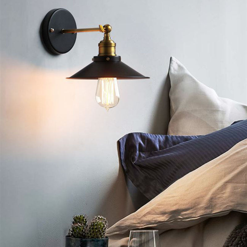 Lámpara de pared de la pared de cono industrial lámpara de metal de 1 luces de 1 luces en negro
