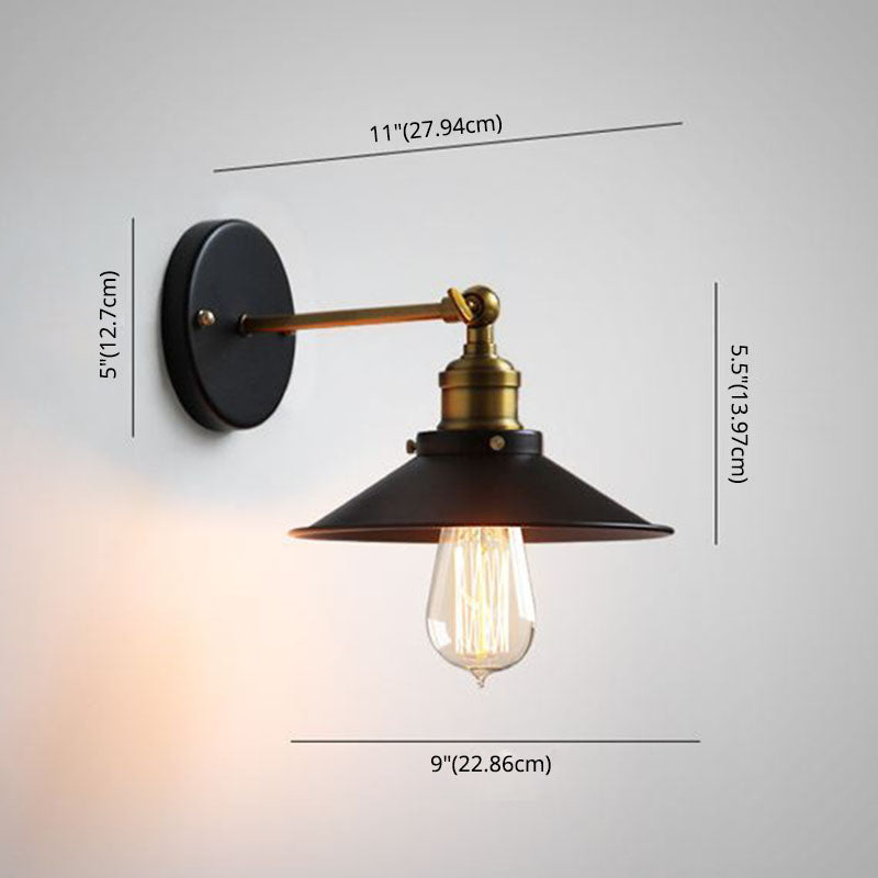 Lámpara de pared de la pared de cono industrial lámpara de metal de 1 luces de 1 luces en negro